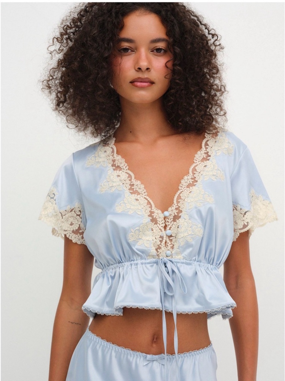For Love & Lemons Sweetheart Satin Top | Baby Blue | Medium | NWT